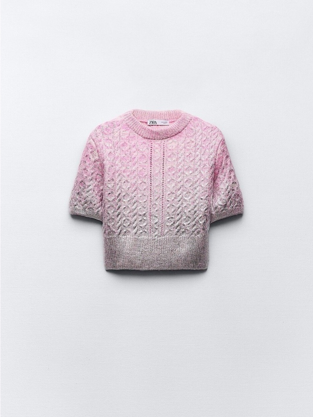 Zara Cable Knit Metallic Pink Cropped Sweater